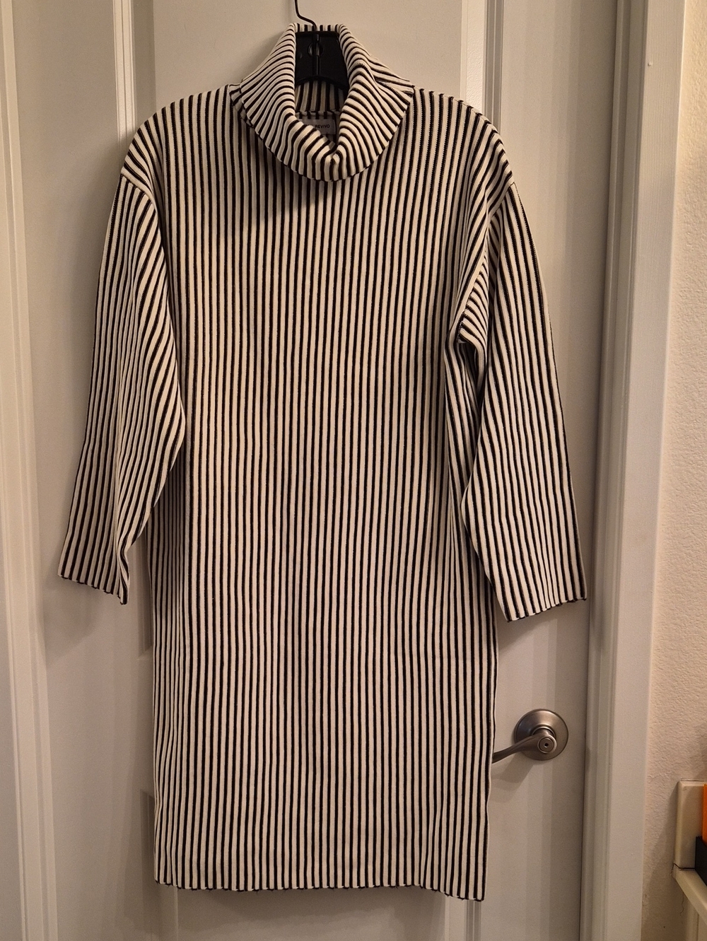Black and White Striped Turtleneck Long Sleeve Dress.Size 4
